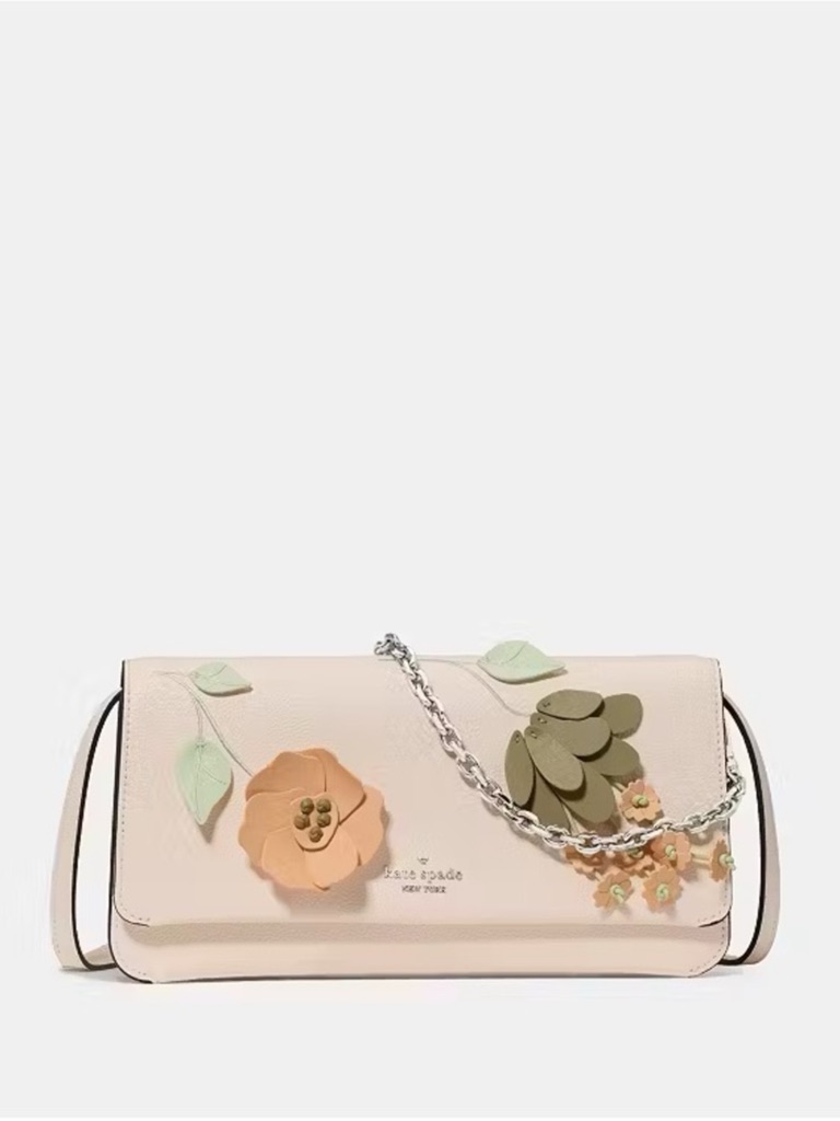 Kate Spade Ivy Floral Applique Convertible Flap Crossbody Bag, Fresh Peach Nwt